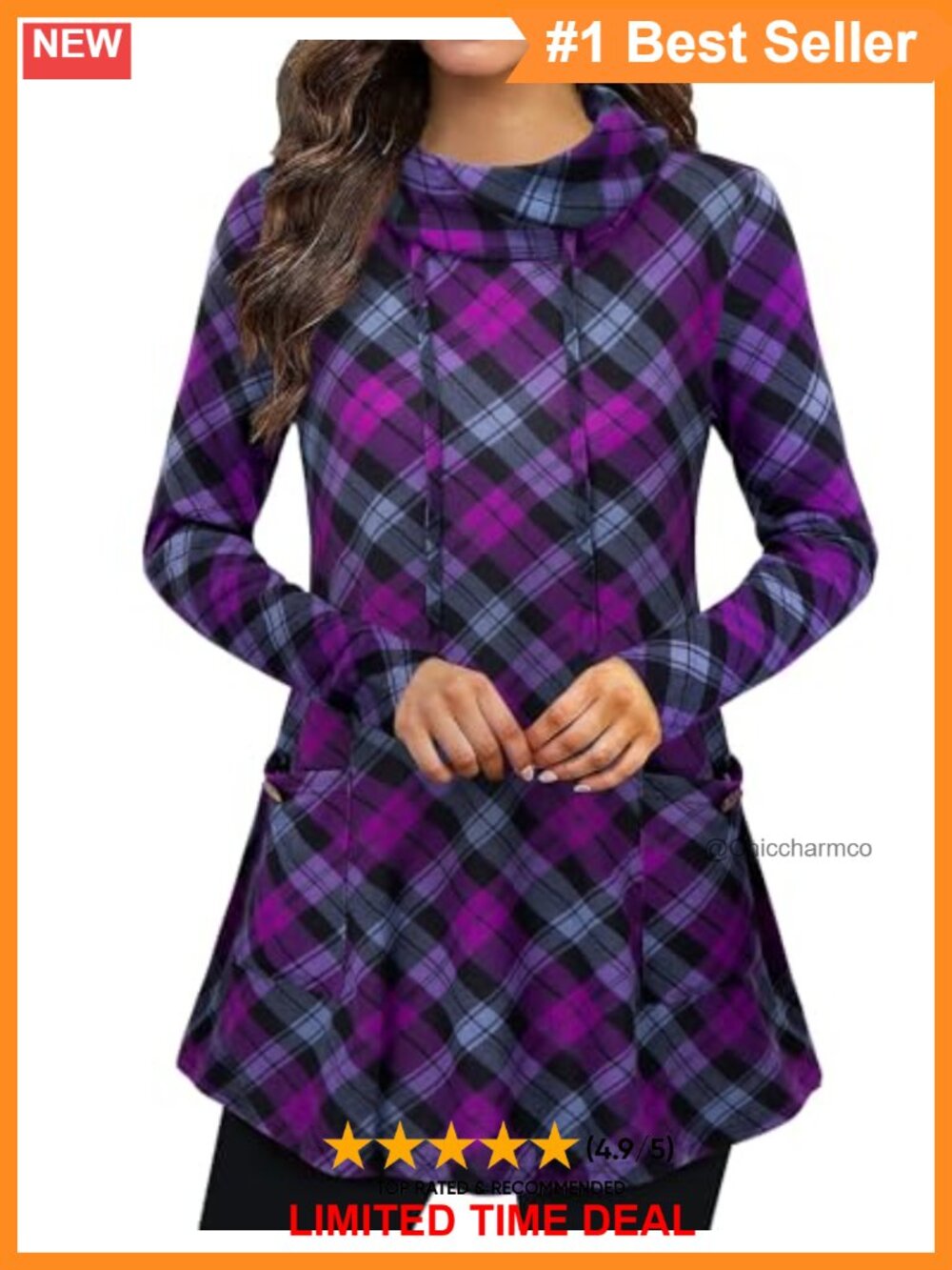 Womens Tunic Sweater Cowl Neck Asymmetrical Long Top with Pockets